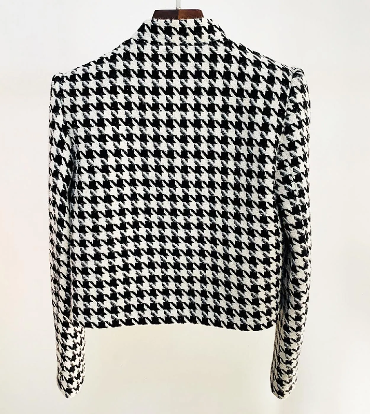 Blazer in lana pied de poule Nuovo designer Autunno Inverno Elegante colletto alla coreana con bottoni diagonali Giacca corta da