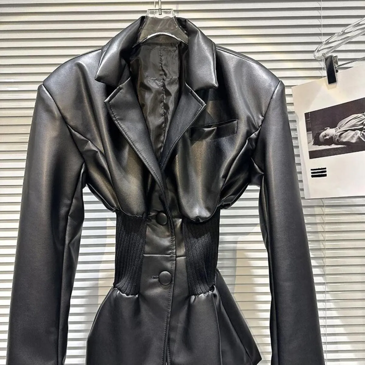 Giacca da donna firmata High Street New Fashion 2023 Giacca slim fit patchwork in ecopelle