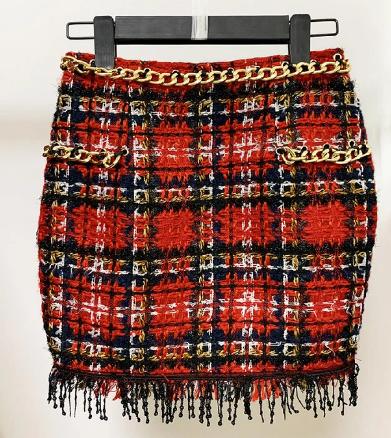 Giacche di tweed scozzesi rosse Cappotto corto a punto aperto Primavera femminile Nuovo design Catena Nappa Paillettes Giacche D