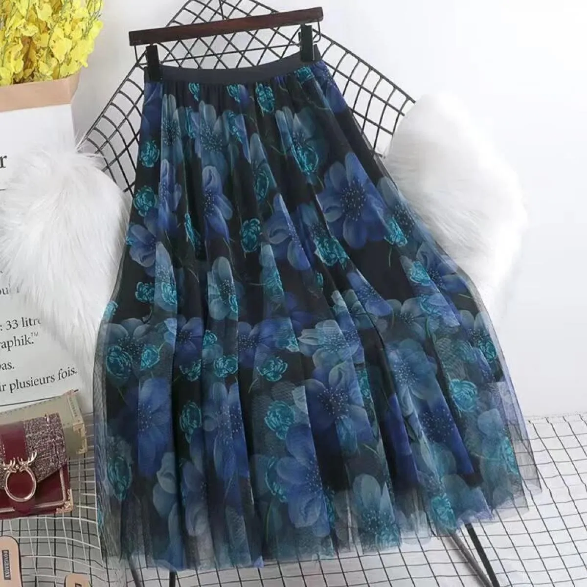 Gonne per donna  moda gonna longuette in tulle beige primavera estate nuova gonna in linea sci da donna Vintage Harajuku