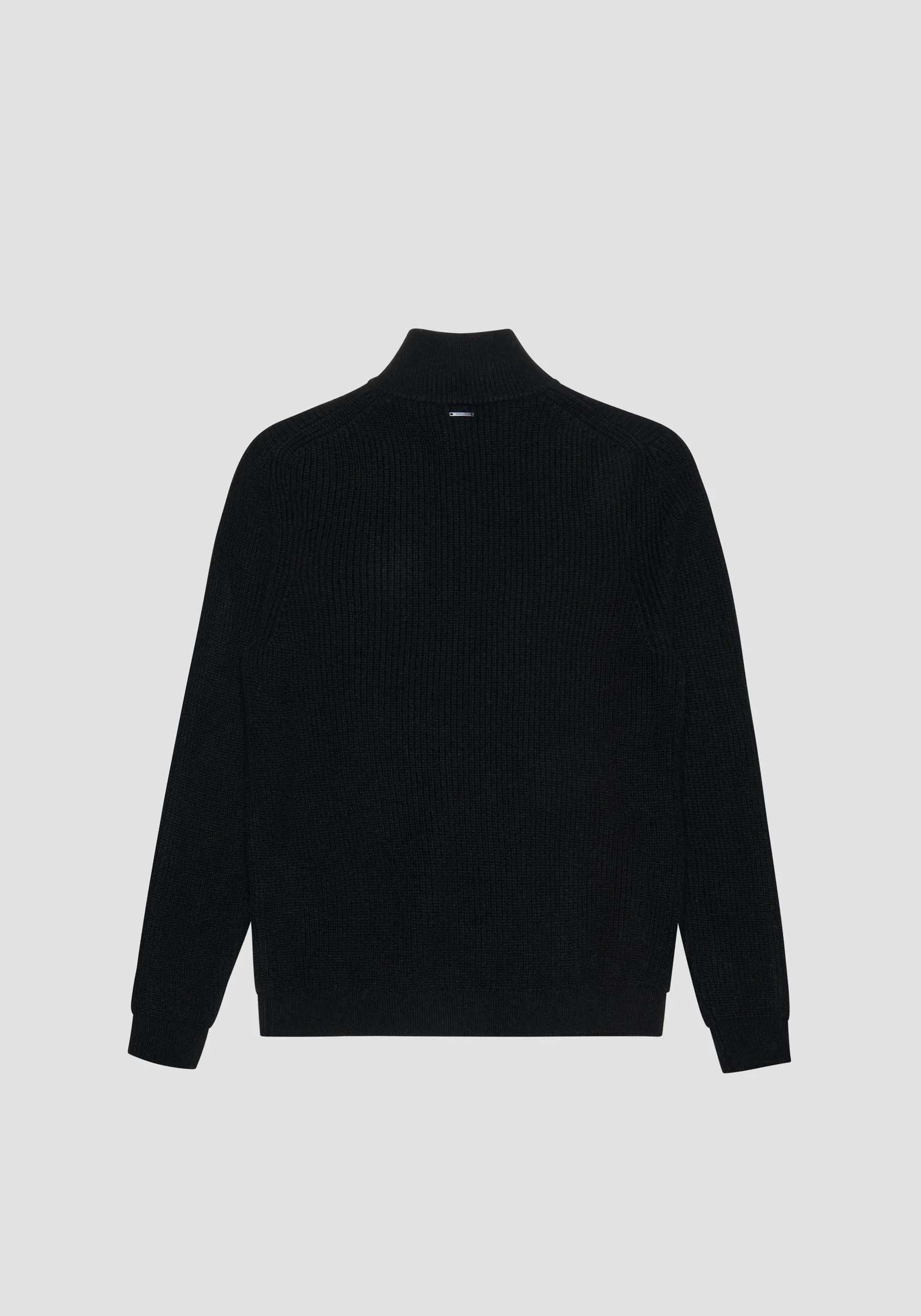 MAGLIONE CON ZIP REGULAR FIT NERO IN MISTO LANA MERINO