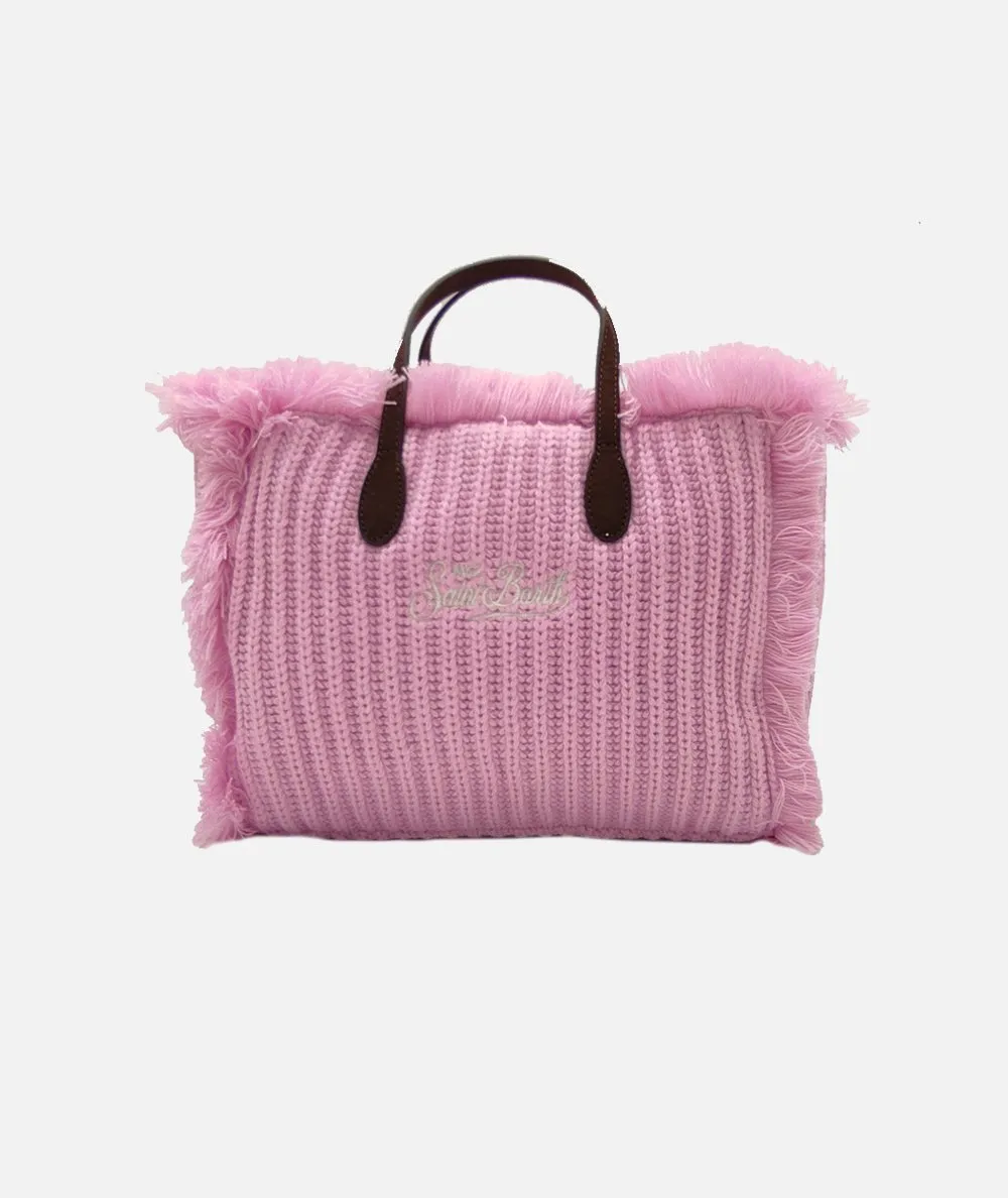 MC2 SAINT BARTH DONNA--Borsa Colette in maglia a coste rosa con ricamo del logo