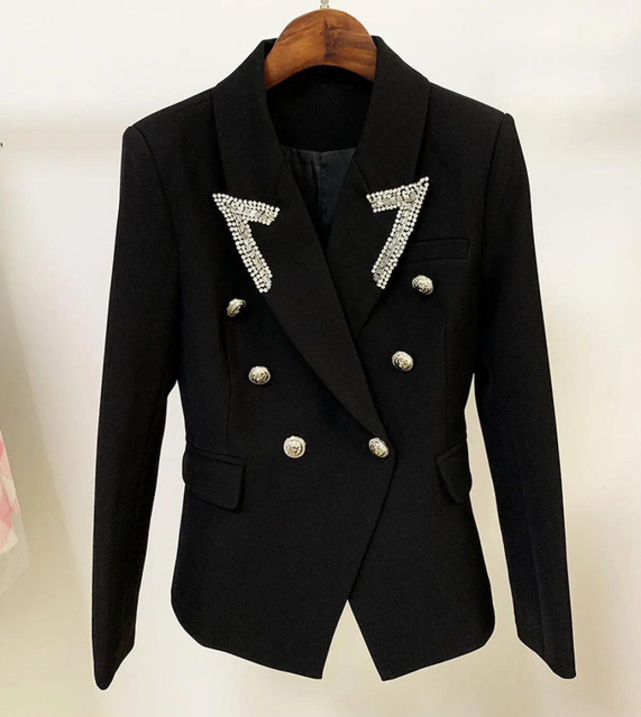 New Diamond Blazer bianco nero giacche da donna cappotto collo a punta diamante con perline classico doppio petto Slim Womens Bl