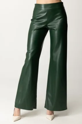 Pantaloni palazzo in pelle Lucida Tuscany Green