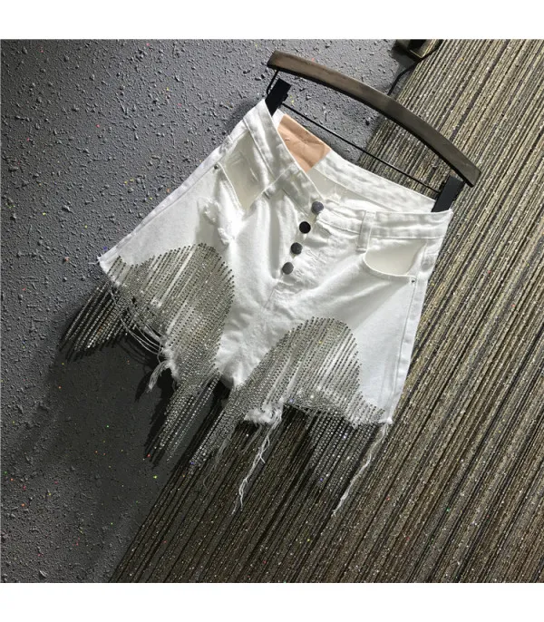 Shorts denim frange in strass